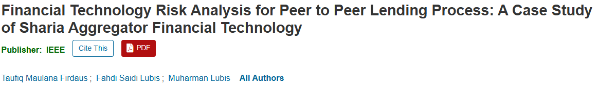 Financial Technology Risk Analysis for Peer to Peer Lending Process: A Case Study of Sharia Aggregator Financial Technology