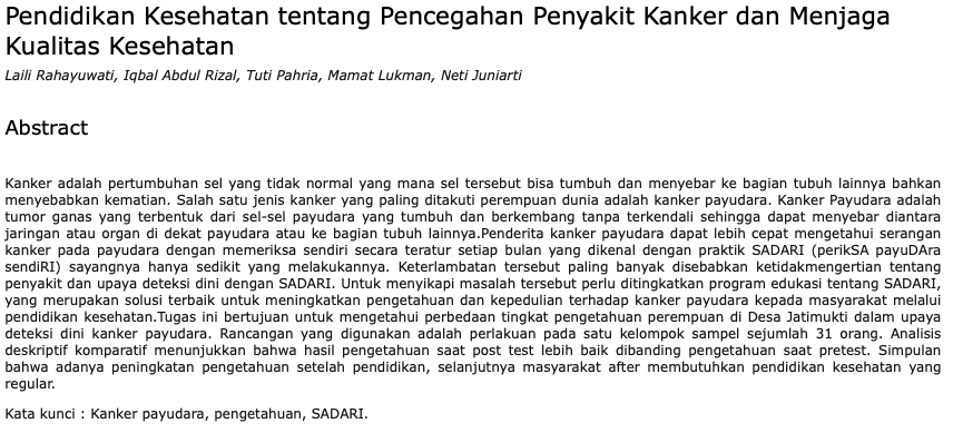 Pendidikan Kesehatan tentang Pencegahan Penyakit Kanker dan Menjaga Kualitas Kesehatan