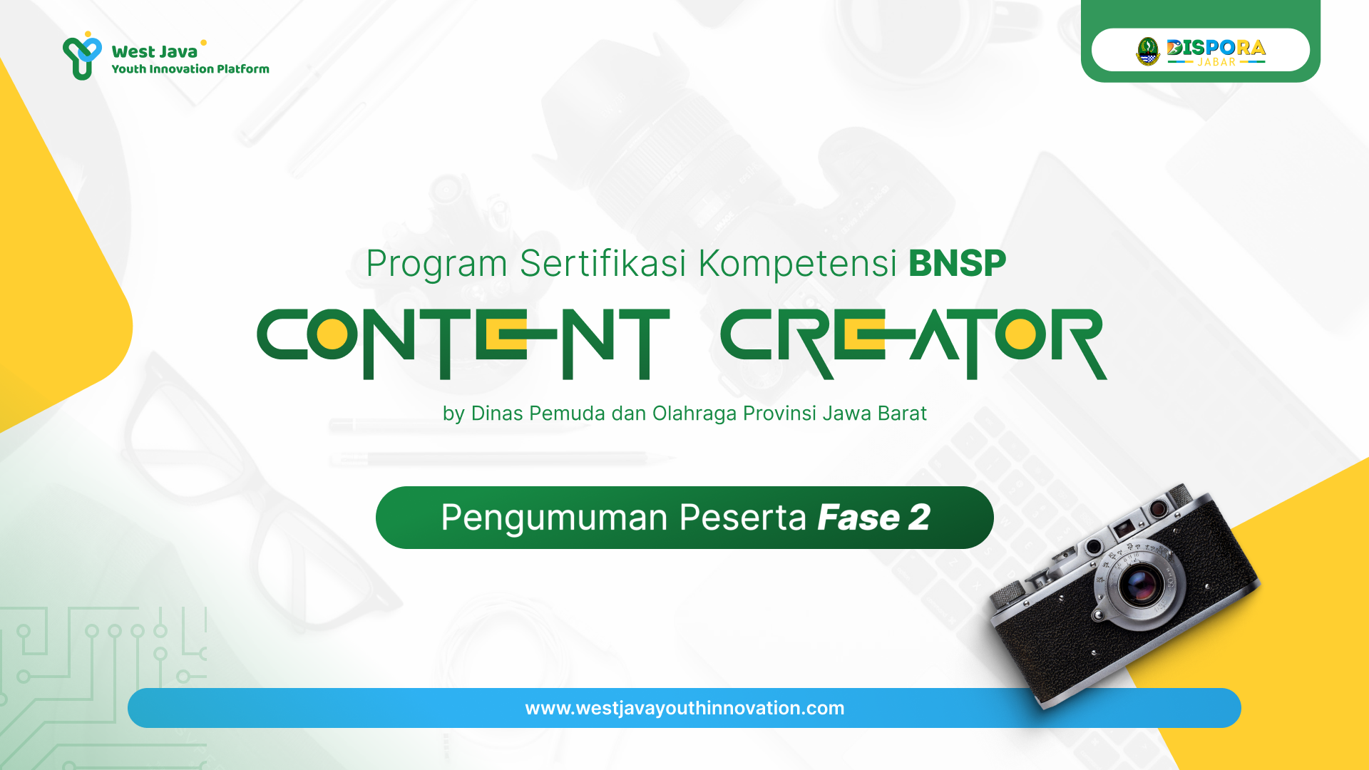 Pengumuman Peserta Fase 2 - Program Sertifikasi Kompetensi BNSP Content Creator Pemuda Jawa Barat